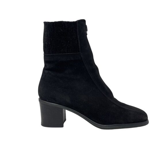 Aquatalia Black Suede Mid-Calf Boots Front Zipper Closure & Block Heel Size 7 - Picture 5 of 9